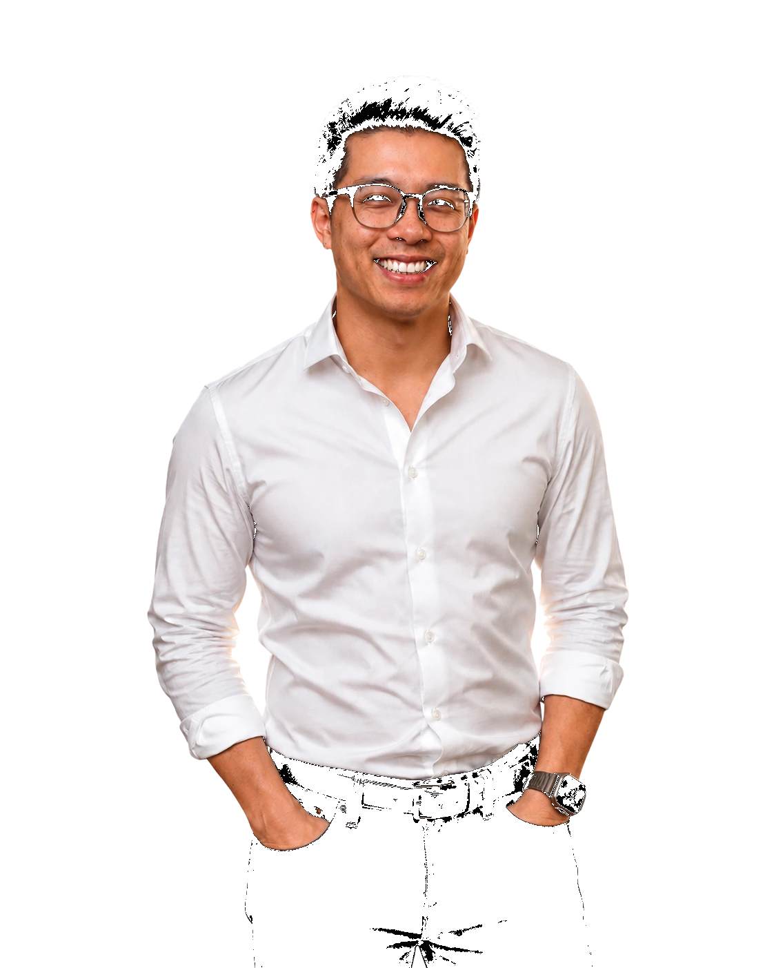 Joseph Choi smiling in a white button-up shirt