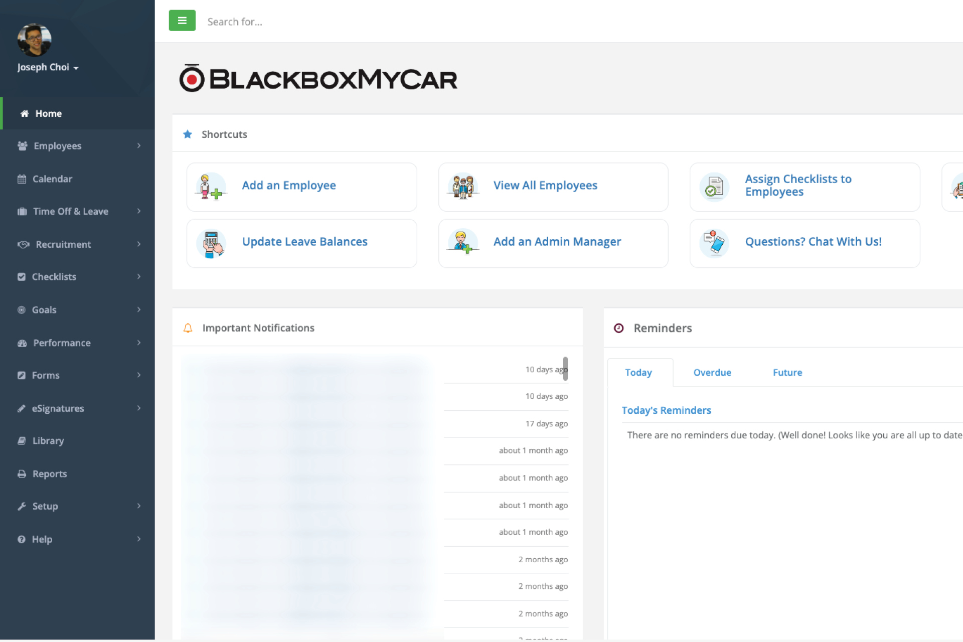 Dashboard and HR interface